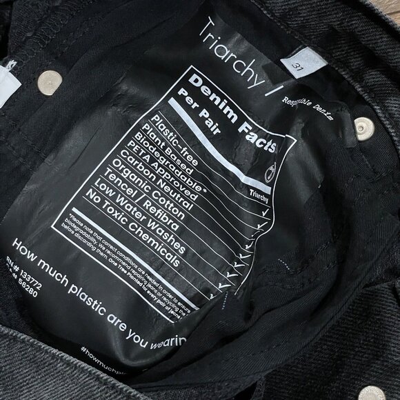 Triarchy Jeans Womens 31 Baggy Straight Ankle Crop Black Charcoal Wash Denim NWT - Picture 6 of 15